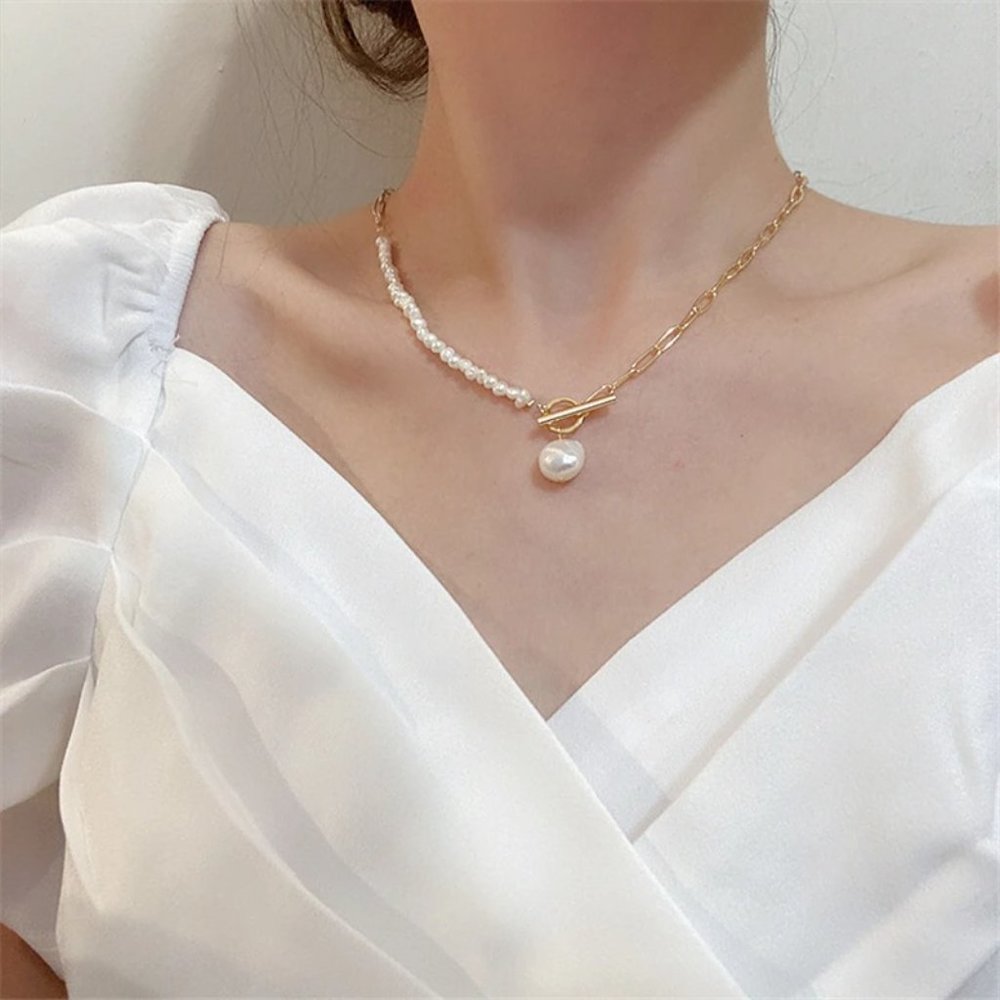 Vintage Metal Luxury Natural Baroque Pearl Necklace